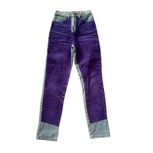 Vintage Y2K Patchwork Jeans Purple Suede Denim Pants Womens Size 4 Colorblock